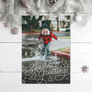 fun lettering seasons greetings stars photo holiday card
