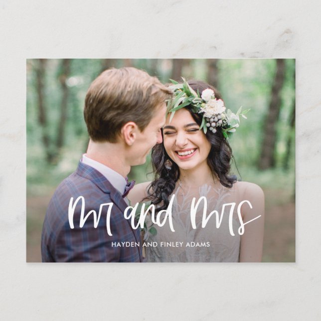 Fun Lettering Wedding Announcement Elopement Postcard (Front)