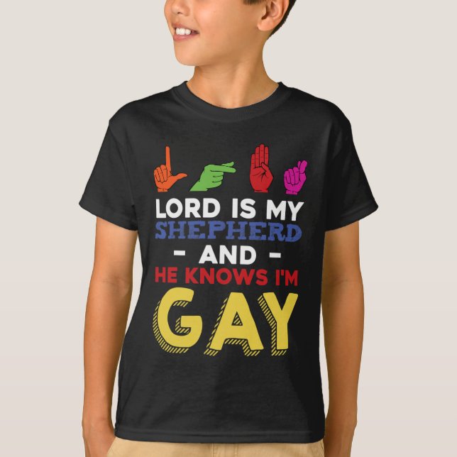 Fun LGBT Gay Pride Month Awareness ASL Sign Langua T-Shirt (Front)