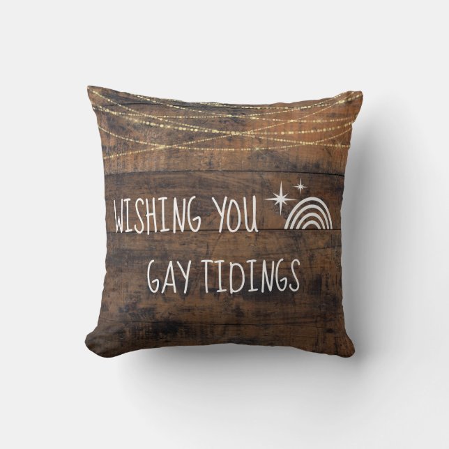Fun LGBT Gay Tidings Holiday Rainbow Icon Throw Pillow (Front)