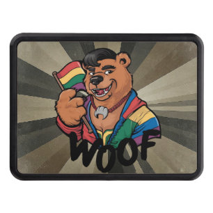 Fun LGBTQ bear pride rainbow colors woof Hitch Cover