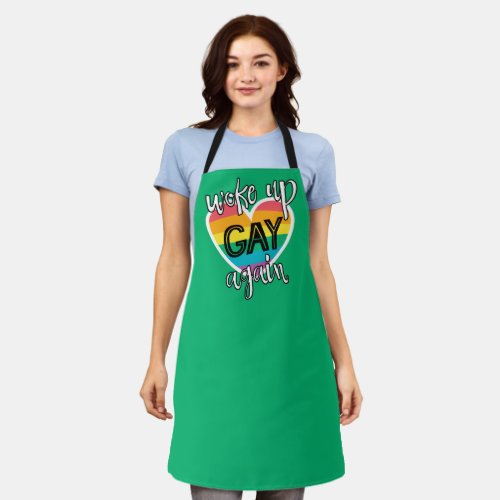 Fun LGBTQ Pride self_ironic rainbow flag green Apron