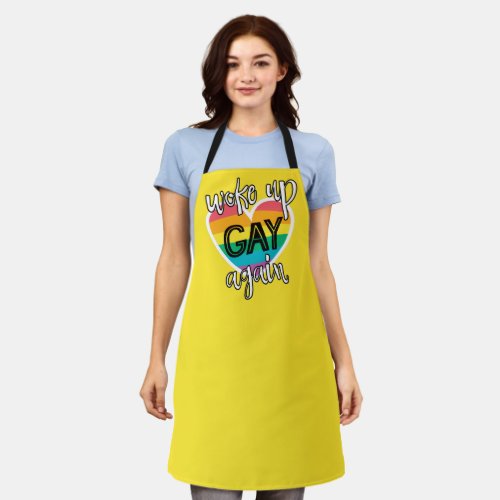 Fun LGBTQ Pride self_ironic rainbow flag yellow Apron