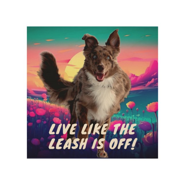 Fun Life Quote Modern Australian Shepherd   Wood Wall Art (Front)