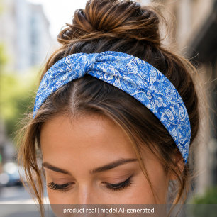 Fun Light And Dark Blue White Floral Paisley Art Bandana