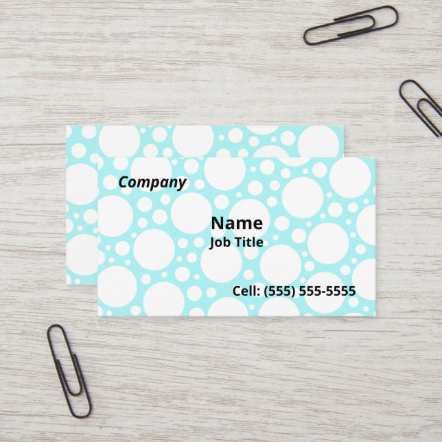 Fun Light Blue Polka Dot Business Cards (Front/Back In Situ)
