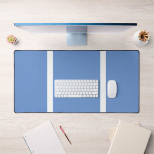 Fun Light Blue Two Sporty White Vertical Stripes Desk Mat
