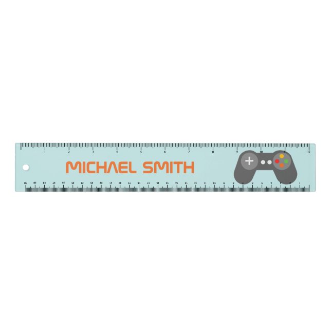 Fun Light Blue Video Game Themed Ruler (Front)