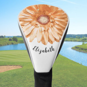 Fun light orange daisy flower custom name ladies golf head cover