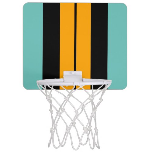 Fun Light Teal Golden Yellow Black Racing Stripes Mini Basketball Hoop