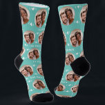 Fun Light Teal Newlyweds Photo Pattern Socks<br><div class="desc">These fun light teal newlyweds photo pattern wedding dress or casual socks feature the couple's photo and white hearts in an offset pattern and their names and wedding date! These are perfect for the groom as he walks down the aisle, as a gift for the bride, as a bridal party...</div>