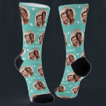Fun Light Teal Newlyweds Photo Pattern Socks<br><div class="desc">These fun light teal newlyweds photo pattern wedding dress or casual socks feature the couple's photo and white hearts in an offset pattern and their names and wedding date! These are perfect for the groom as he walks down the aisle, as a gift for the bride, as a bridal party...</div>