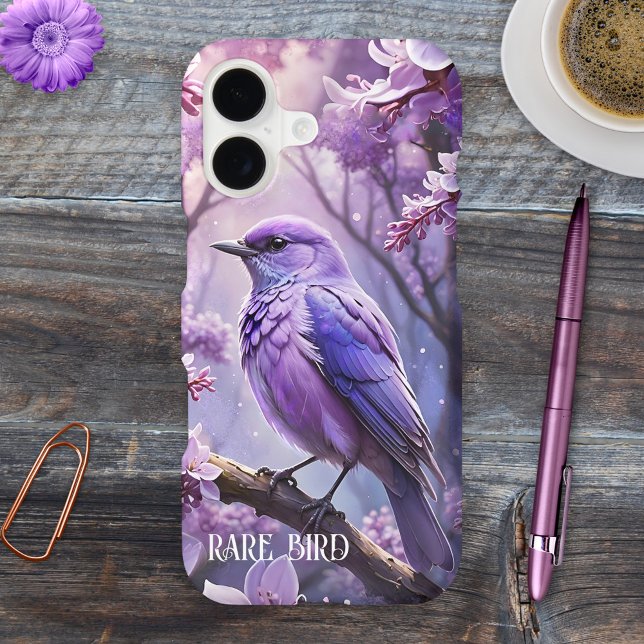 Fun Lilac Purple Rare Bird Artistic Phone Case (Fun phone case featuring an artistic magical rare bird with flowers in lilac purple colors)