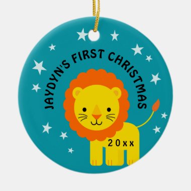 Fun Lion Baby's 1st First Christmas Gift Circle Ceramic Ornament