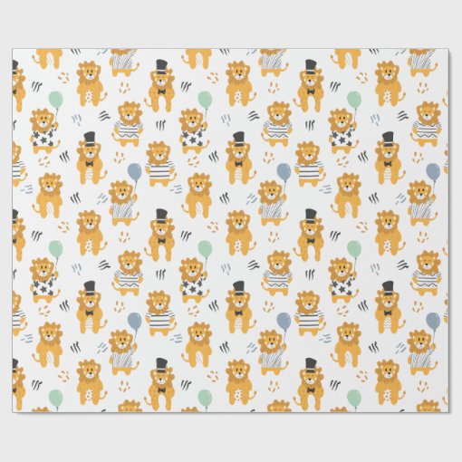Fun Lion Pattern White Wrapping Paper Zazzle