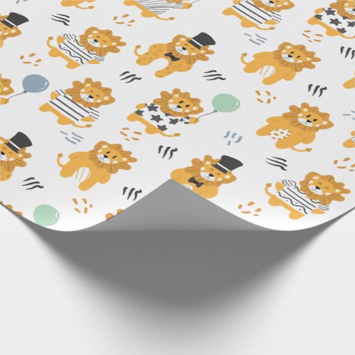 Fun Lion Pattern White Wrapping Paper Zazzle