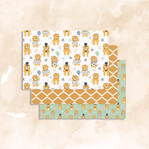 Fun Lion Seamless Pattern Trio Wrapping Paper Sheets