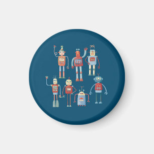 Fun Little 1950s Style Retro Robot Pattern Dark Magnet