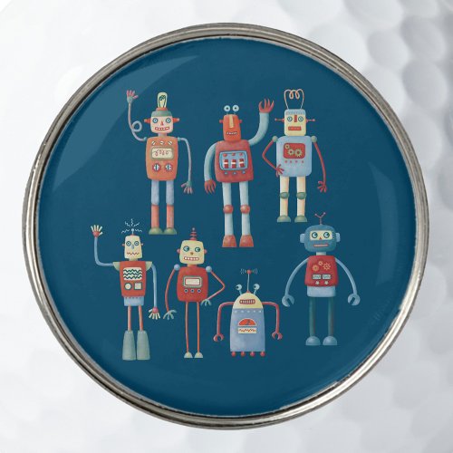 Fun Little 1950s Style Retro Robots Golf Ball Marker