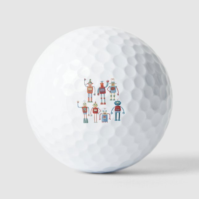 Fun Little 1950s Style Retro Robots Golf Balls (Front)