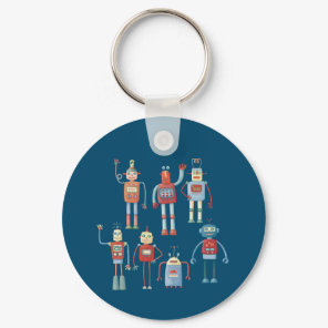 Fun Little 1950s Style Retro Robots Keychain