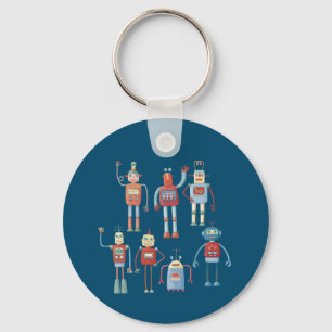 Fun Little 1950s Style Retro Robots Keychain