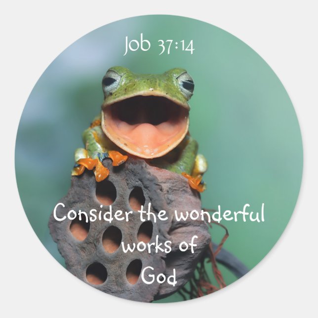 Fun Little Frog Bible Scripture Job 12:14 Classic Round Sticker (Front)