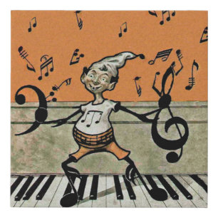 Fun Little Musical Elf Holding Music Notes Piano Faux Canvas Print
