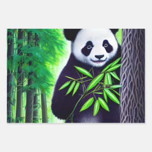 Fun Little Panda Bear Wrapping Paper Sheets