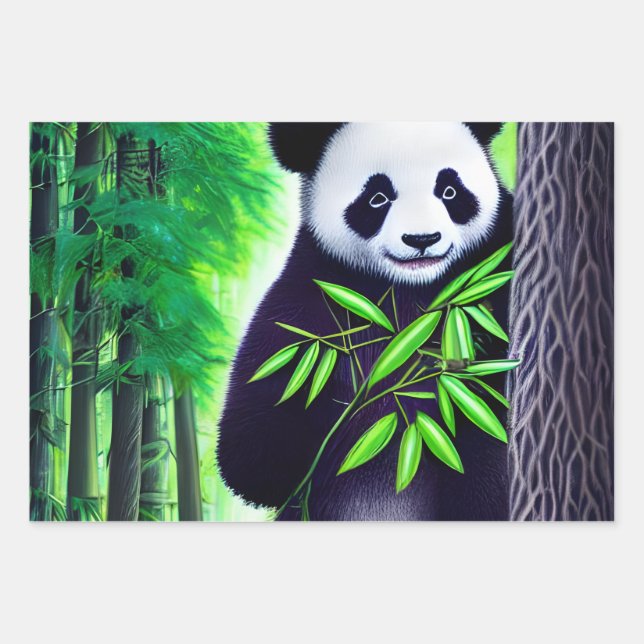 Fun Little Panda Bear Wrapping Paper Sheets (Front)