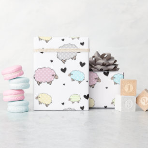 Fun Little Sheep & Hearts Pattern Wrapping Paper