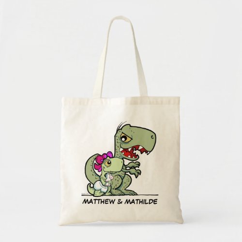 Fun Little Sister Cartoon T_Rex Dinosaur Name Tote Bag