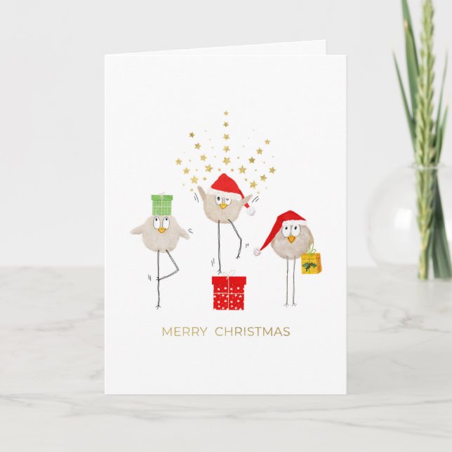Fun Little Whimsical Birds Christmas Holiday Card (Front)