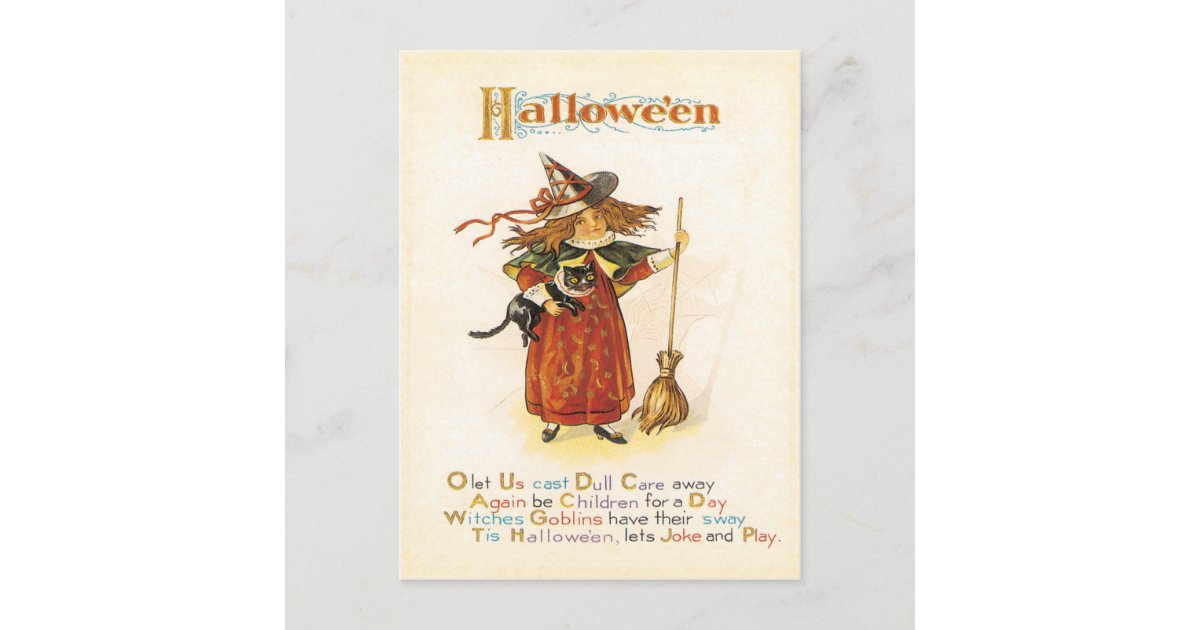 Fun Little Witch Vintage Postcard | Zazzle