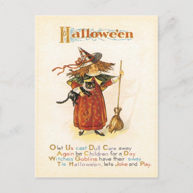 Fun Little Witch Vintage Postcard (Front)