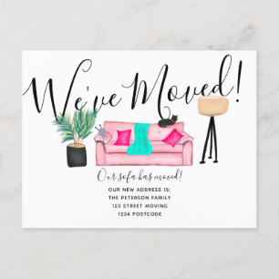 Fun living room illustration moving announcement postcard