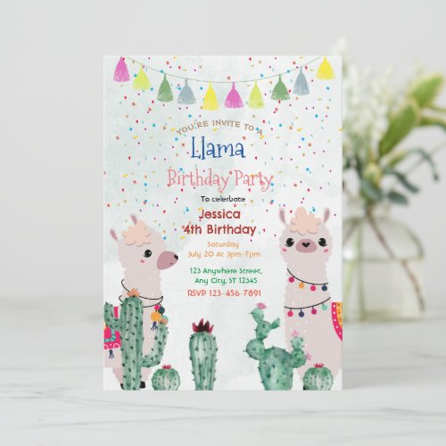 Fun Llama Party Birthday Invitation