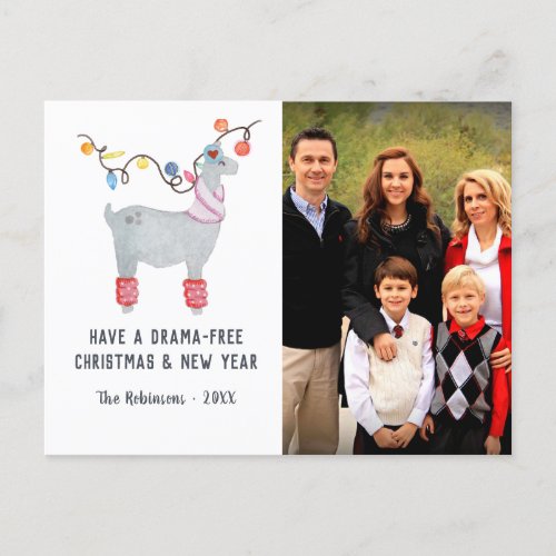 Fun Llama themed Christmas Family Photo Holiday Postcard