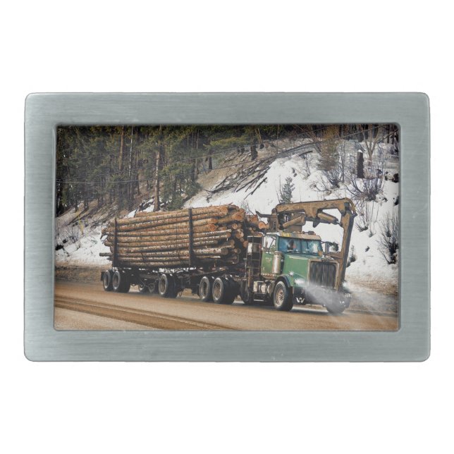 Fun Log In - Log Out Logging Trucker Art Design Belt Buckle (Front)