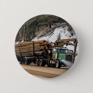 Fun Log In - Log Out Logging Trucker Art Design Button