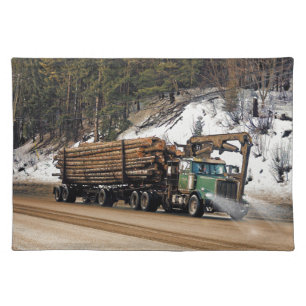Fun Log In - Log Out Logging Trucker Art Design Cloth Placemat
