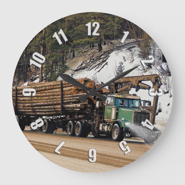 Fun Log In - Log Out Logging Trucker Art Design Large Clock (Front)