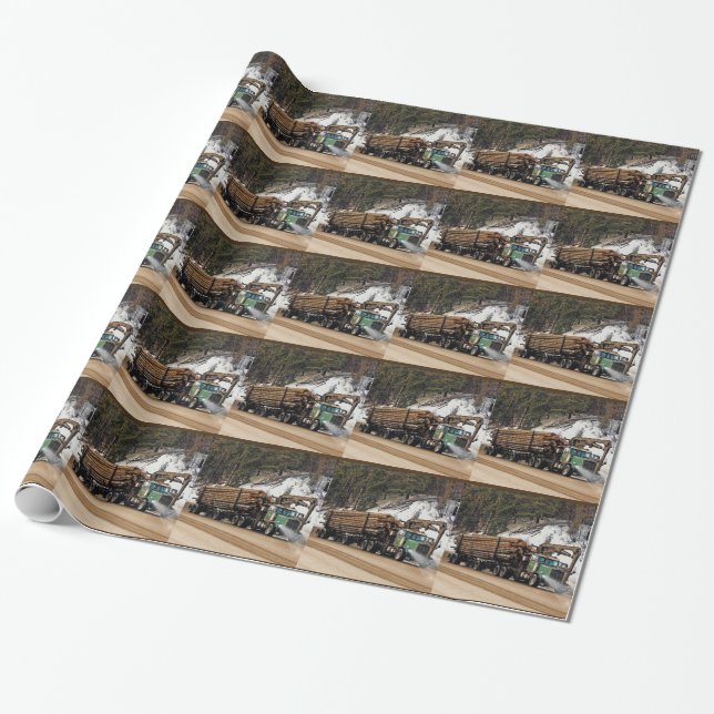 Fun Log In - Log Out Logging Trucker Art Design Wrapping Paper (Unrolled)