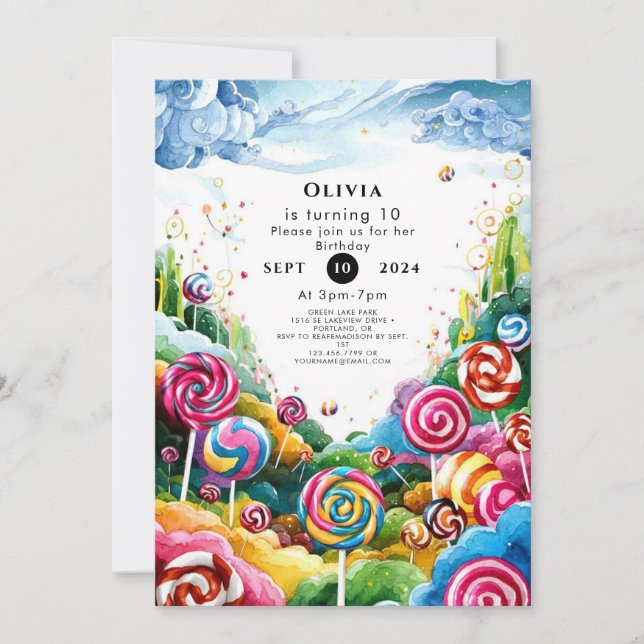 Fun Lollipop Candyland Birthday Invitation (Front)