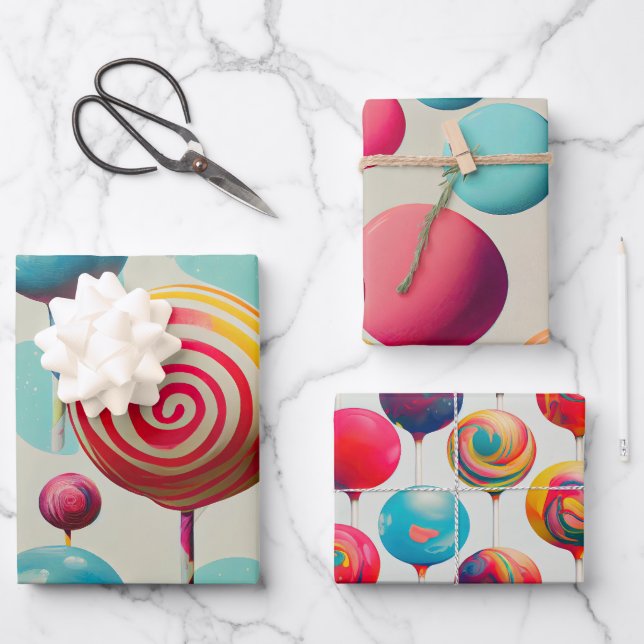 Fun Lollipops and Everything Candy Lane  Wrapping Paper Sheets (Front)