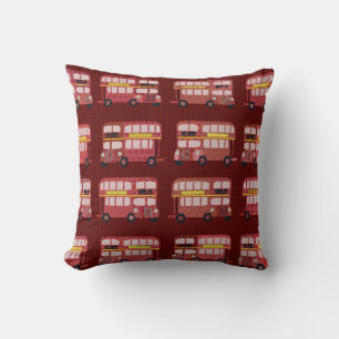 Fun London Double Decker Bus Cartoon Pattern Throw Pillow