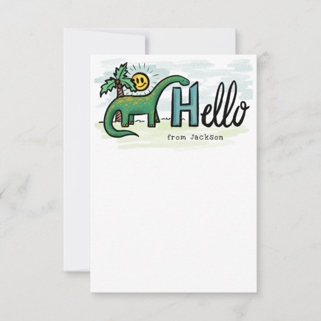 Fun Long Neck Dinosaur Hello Personal Kids Note Thank You Card (Front)