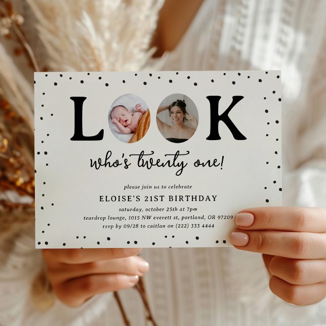 Fun Look's Who's 21' 2 x photo 21st Birthday Invitation (Creator Uploaded)