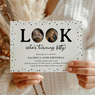 Fun Look's Who's 50' 2 x photo 50th Birthday Invitation