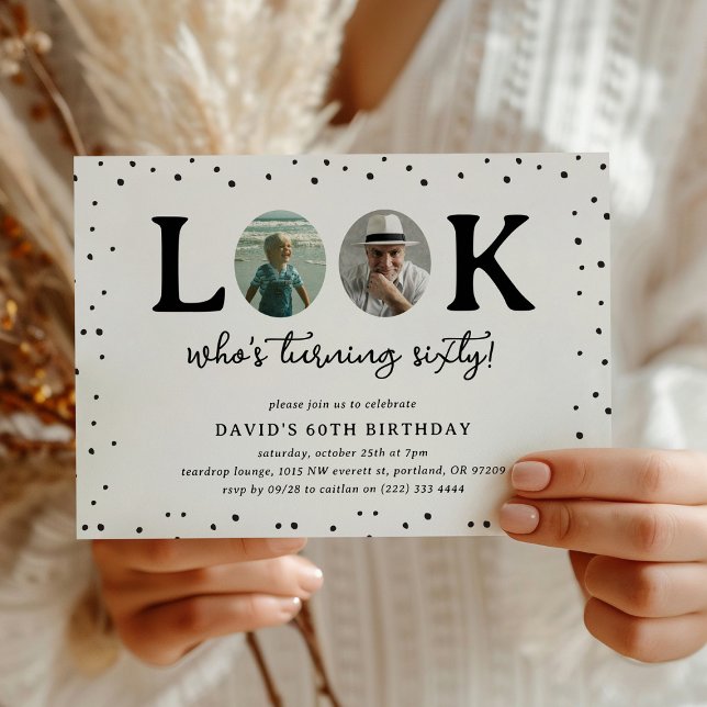 Fun Look's Who's 60' 2 x photo 60th Birthday Invitation (Creator Uploaded)